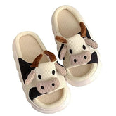 Cow Shhhandals Slippers | Unisex Linen Waffle Knit Plush Animal Slides | Multiple Sizes Simple Showcase